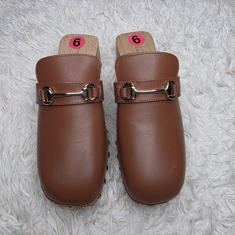 Leather Horse Bit Wooden Studded Clogs Size 6.5 & Other Stories